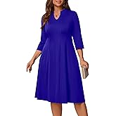 Runwind Plus Size Dresses for Curvy Women, V-Neck 3/4 Sleeve Semi-Formal Fall Church Wedding Guest Cocktail Party Midi Dress