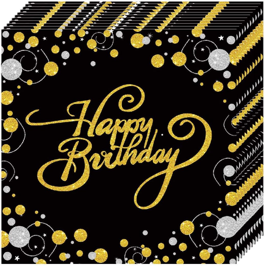 Geburtstagsset Zum 30. – Servietten & Tischdecke In Schwarz/Gold Mit „Happy Birthday“-Motiv, Elegant & Festlich