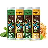 Eco Lips Mongo Kiss USDA Organic Lip Balm, 4-Pack | Peppermint &amp; Vanilla Honey | Nourishing Mongongo Oil &amp; Fair Trade Cocoa Butter | Moisturize Dry, Chapped Lips