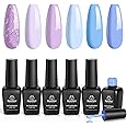 Beetles Gel Nail Polish Set 6 Colors Glitter Sky Blue Purple Gel Polish Kit Lavender Violets Gel Nail Polish Gel Nail Polish Soak off Uv LED Gel Manicure DIY Nail Home