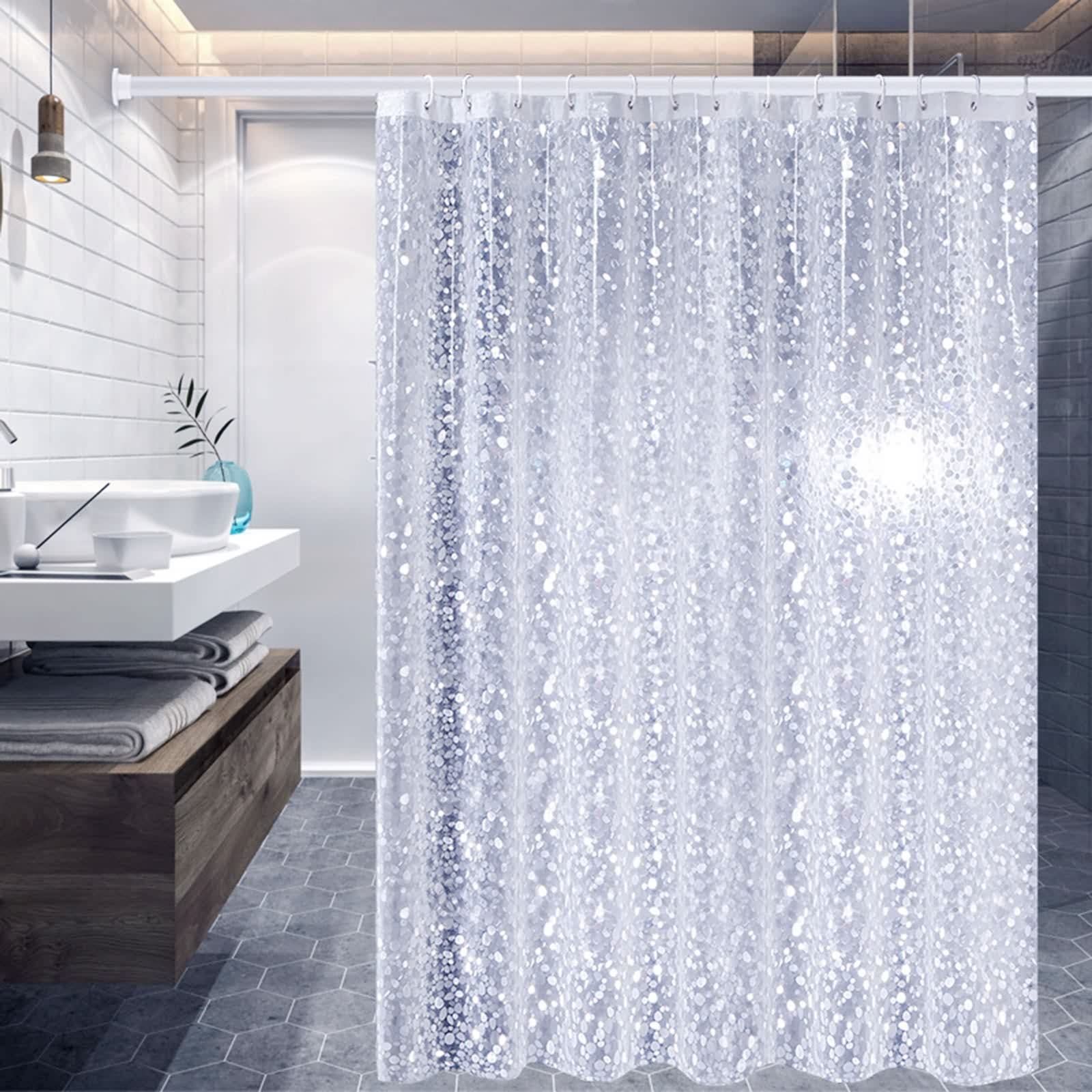 Whoiy Shower Curtain 300 x 200 cm Washable Peva Dots White Shower Curtains for Home Dormitors