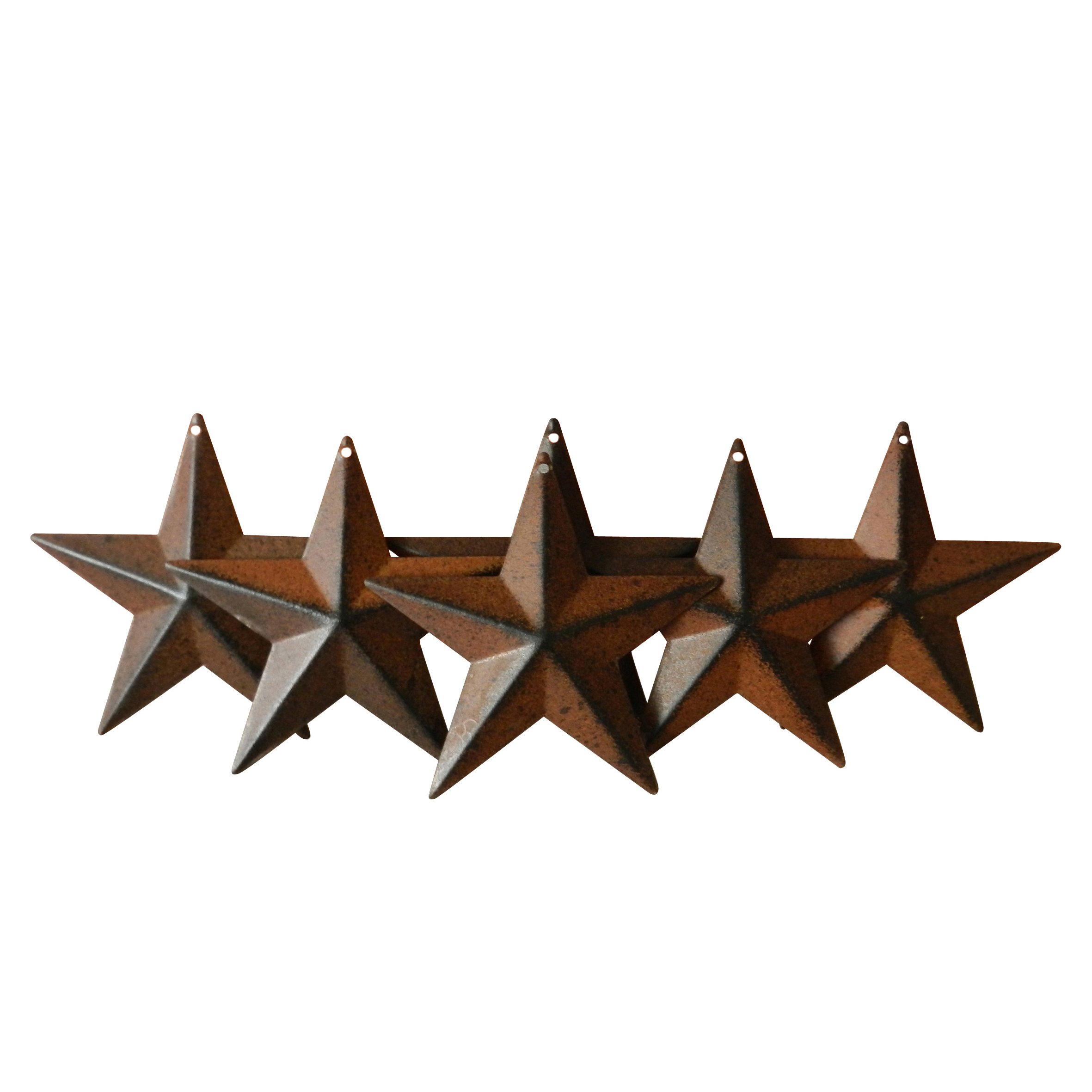 CVHOMEDECO. Country Rustic Antique Vintage Gifts Metal Barn Star Wall/Door Decor, 4 Inch, Set of 6. (Rusty)