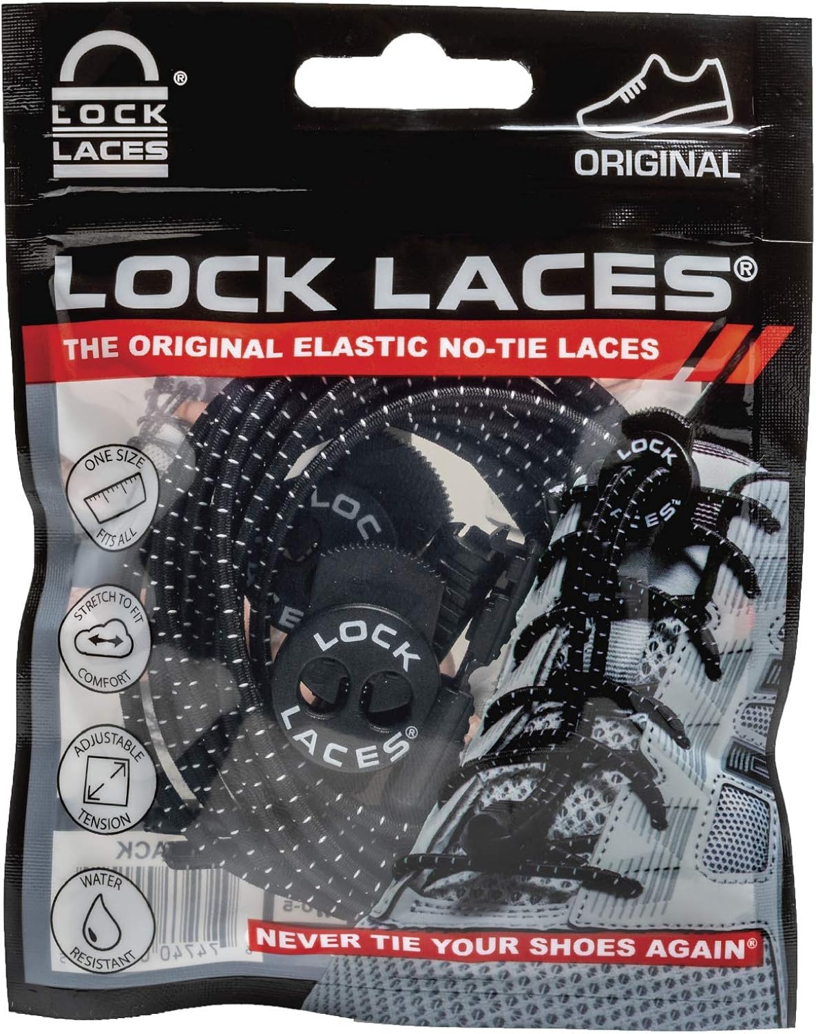 LOCK LACES (Elastic Shoelace and Fastening System) (Black): Sports & Outdoors