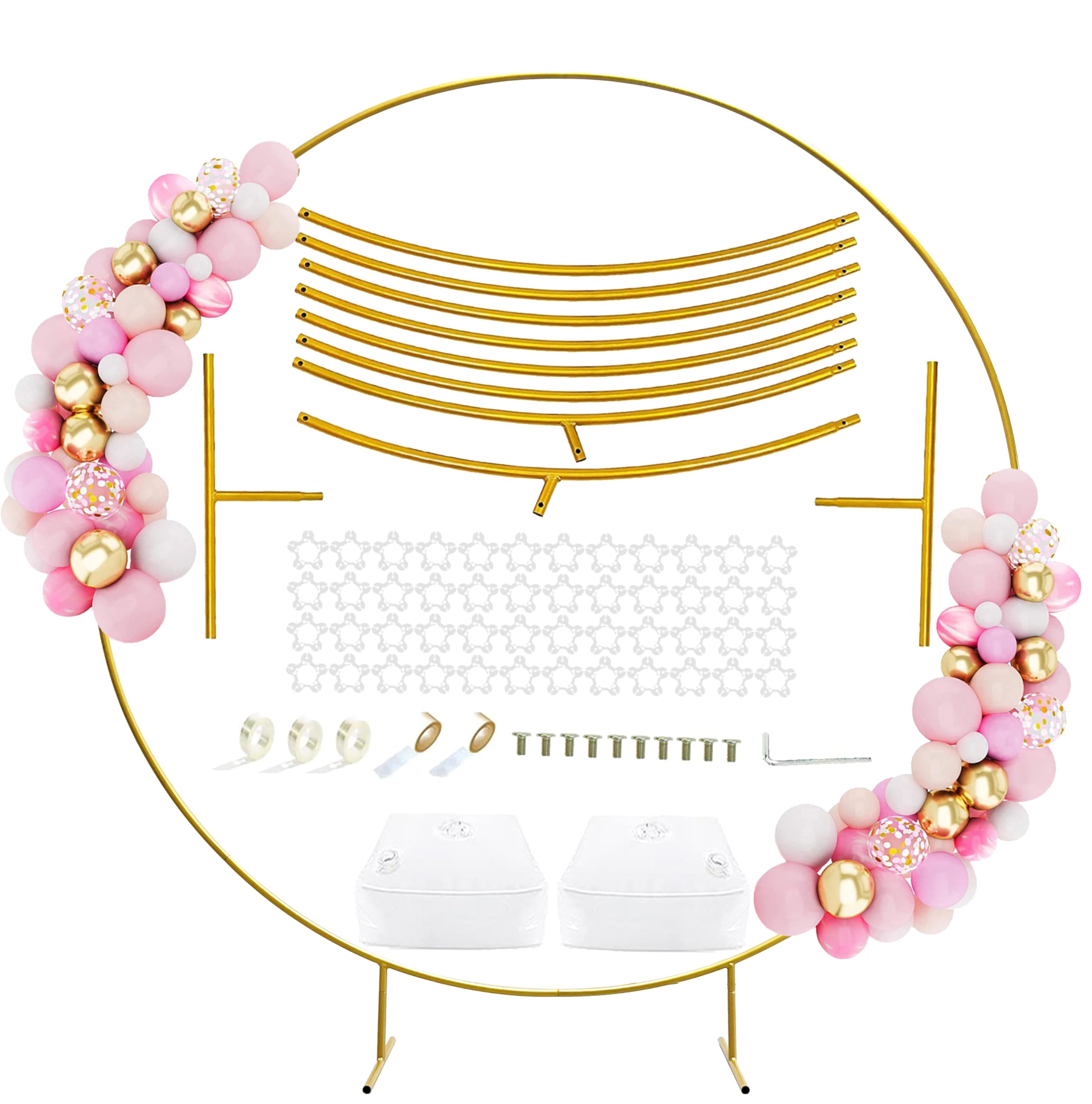 PILIN Round Balloon Arch Kit, Gold Metal Balloon Circle Frame, Big Size Backdrop Stand for Birthday, Wedding, Baby Shower, Grad Party Decoration (GOLD 2.2M) — image 1