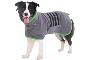 HezzLuv Microfibre Dog Bathrobe Dog Towel Wrap Super Absorbent Dog Drying Coat Bath Robe for Puppy, Medium & Large Dogs, Fast Drying, Adjustable, for Pet Dogs & Cats