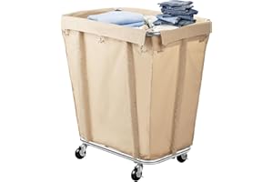 Rengue Laundry Cart with Wheels, 320L Capacity Commercial Laundry Sorter Rolling Laundry Hamper with Waterproof Oxford Basket and Sturdy Steel Frame, 260 lbs Load, Beige