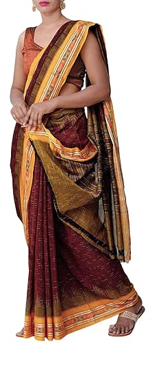 ODISHA HANDLOOM Womens Sambalpuri Cotton Saree (m y jhr_Maroon)