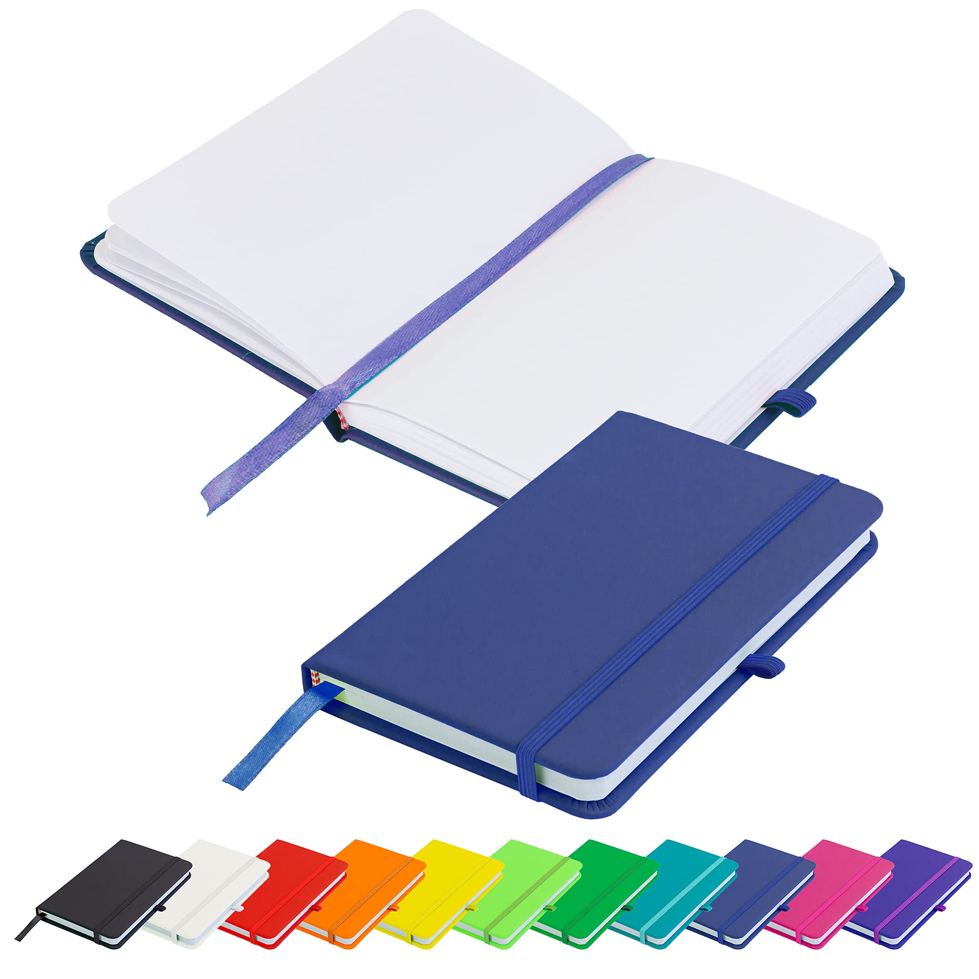 Savvy Bee Blanco Basic A6 Notebook Unlined Plain Page New Hardback Journal with pen loop, elastic closure, ribbon marker and pen loop Notepad Note Book Notes Diary Pad (Navy)
