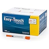 EasyTouch U-100 Insulin Syringes (31G 0.5cc 5/16") - 100ct. | Polybag, 50 Unit Capacity, Bold Markings for Accurate Dosing, 5/16" Needle, Disposable, Jeringas para Insulina