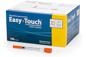 Easy Touch U-100 Insulin Syringe with Needle, 31G 0.5cc 5/16-Inch (8mm), Box of 100