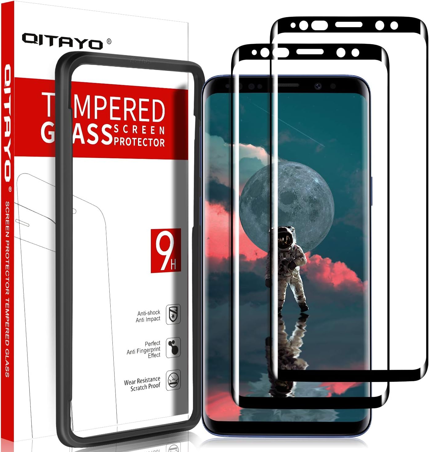 [2 Pack] QITAYO Screen Protector for Samsung Galaxy S9, HD-Clear [Bubble-Free][Case Friendly] [Alignment Frame] Tempered Glass Screen Protector Compatible with Samsung Galaxy s9