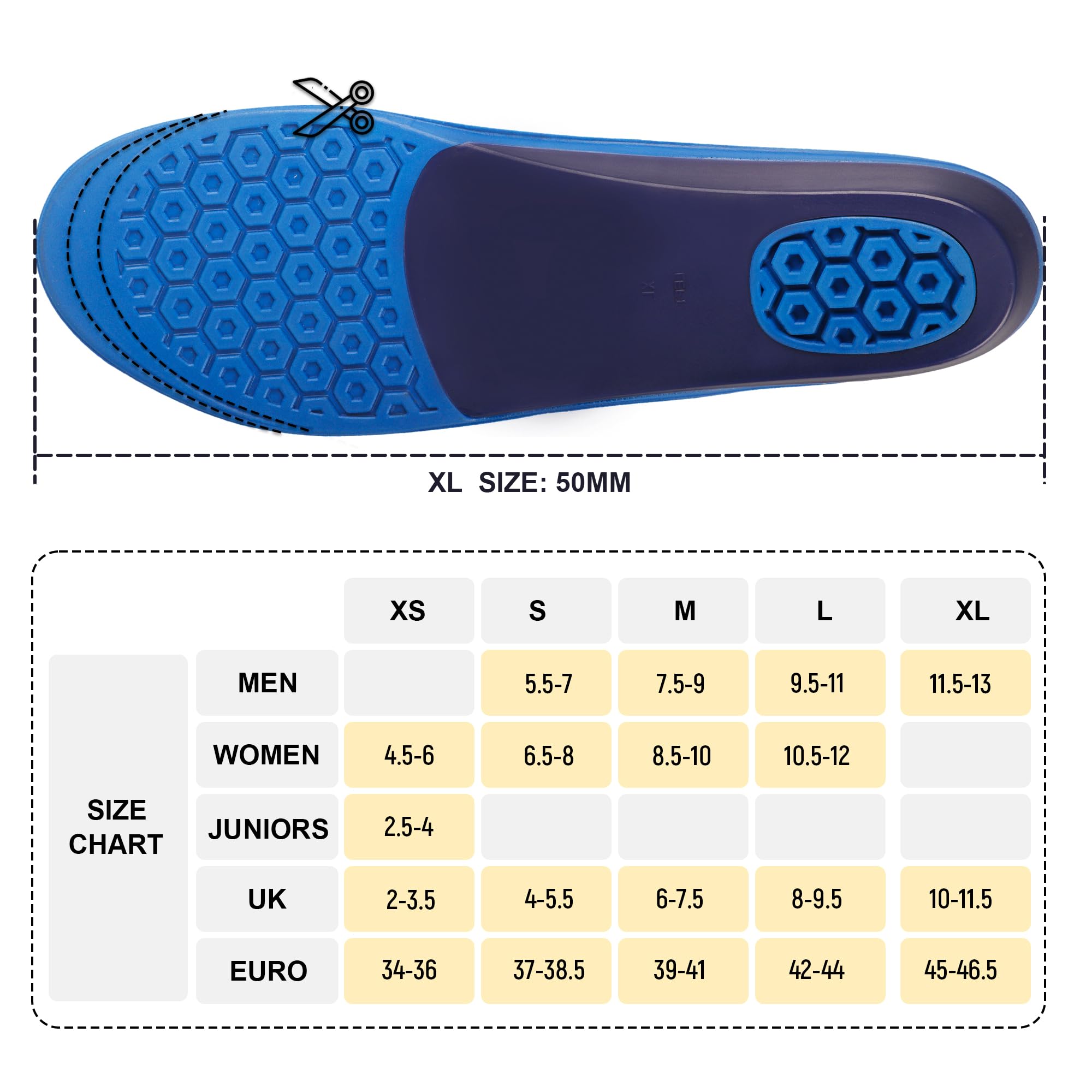 Arch Support Shoe Inserts, Hollow Structural Shock Absorbing, Orthotics Cushioning Shoe Insoles for Relieve Plantar Fasciitis, Achilles Tendonitis, Flat Feet, High Arch (S)