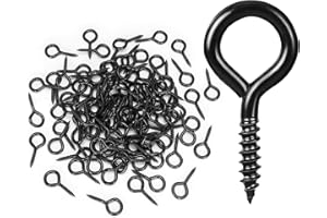 AUGHOA 1 Inch Black Screw Eyes, 100 Pcs Metal Screw Hooks, Self Tapping Eyelet Bolts for Wood, Hanging Artwork