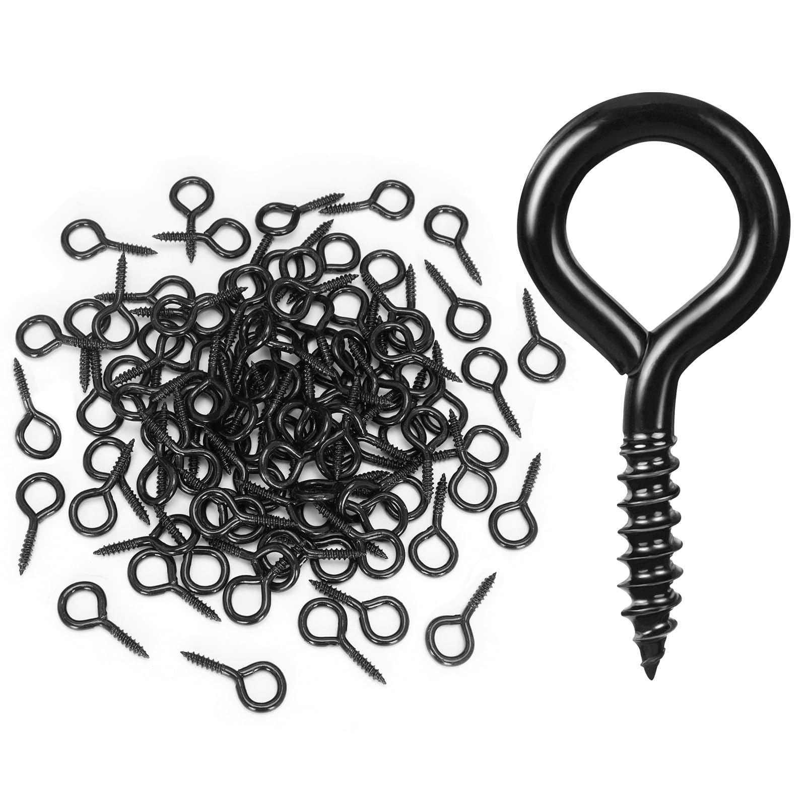 Photo 1 of 1 Inch Black Screw Eyes, 100 Pcs Metal Screw Hooks, Self Tapping Eyelet Bolts for Wood, Hanging Artwork