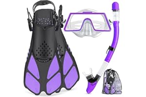 Tongtai Mask Fin Snorkel Set with Adult &Kids Snorkeling Gear, Panoramic View Diving Mask,Trek Fin,Dry Top Snorkel +Travel Bags, Professional Snorkel for Lap Swimming