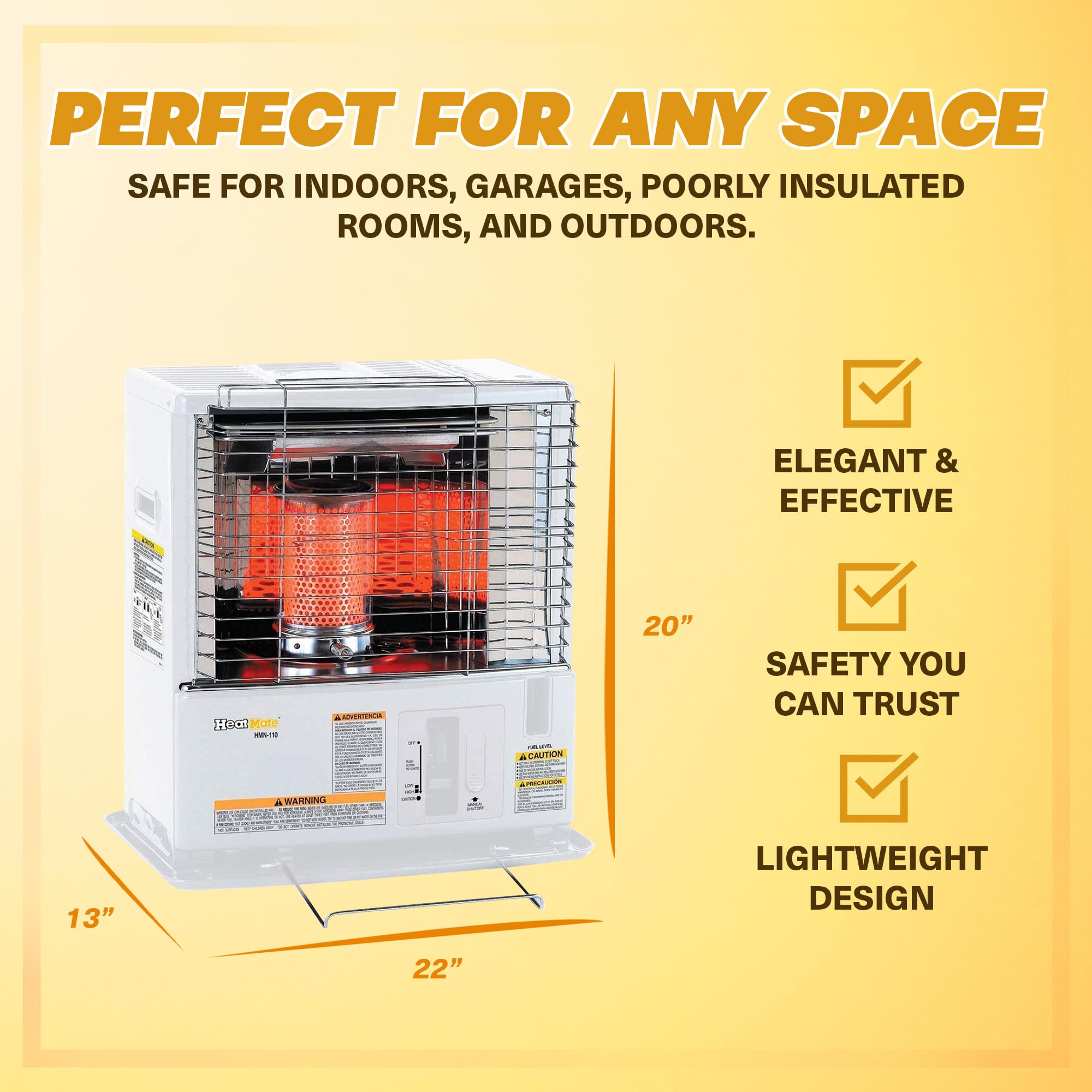 Sengoku Indoor & Outdoor Kerosene Heater, 10,000 BTU, Portable Use, HeatMate, White - Cordless Space Heating Machine for Home, Garage, Basement, and Camping