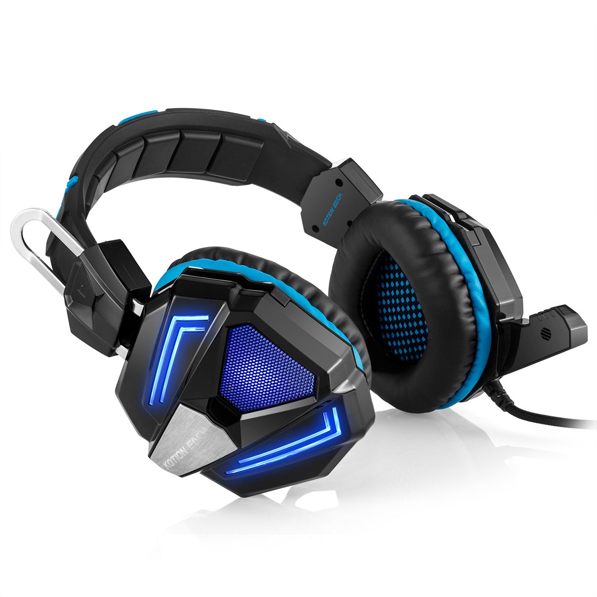 KOTION EACH Cuffie Gaming Stereo G5000 per Cuffie da 3,5 mm di Gioco per PC con Bassi Potenti, Auricolare Vestibilità Comoda e Supraauricular con Isolamento Acustico, Effetto Respiro di Luce a LED per i Computer Portatili o Computer(Blu)