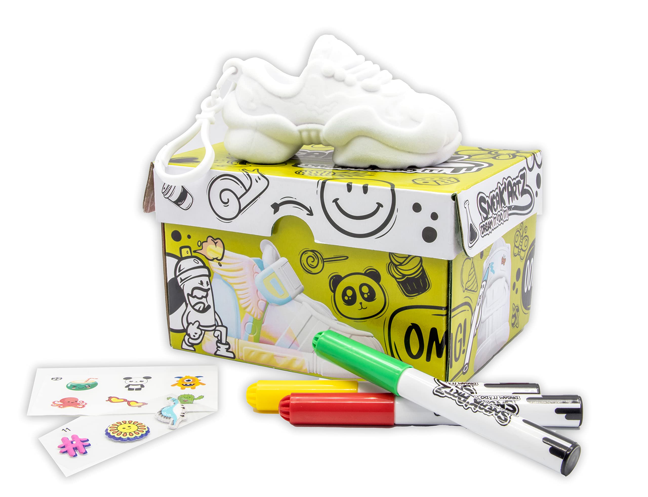 Joy Toy Sneak-Artz 10 cm Mini Trainers to Design Yourself with Colours, Clip On and Stickers in Yellow Shoe Box - 24 Different to Collect, Yellow