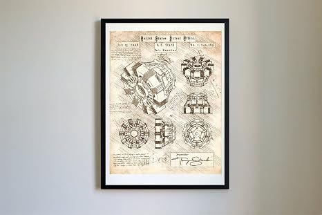 114 Iron Man Arc Reactor Patent Art Da Vinci Patent Prints Poster Artwork 16x20 Vintage