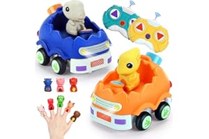 taseyok 2 Pack Remote Control Car for Toddlers, Dinosaur Toys for Kids 2-6, Toddler Sensory Toys with LED Lights and Sound, Christmas Birthday Gifts for Boys and Girls 2 3 4 5 6 Year Old