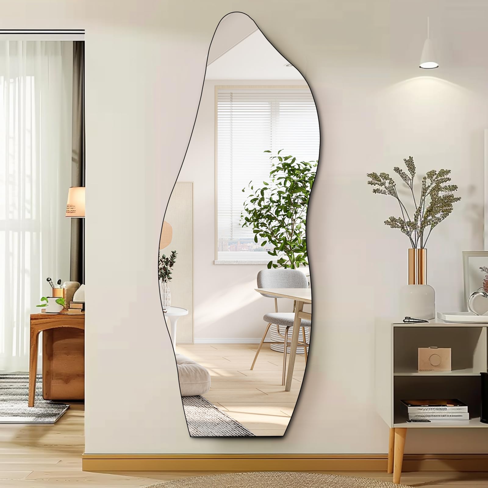 Photo 1 of ***INNER BOX FACTORY SEALED***QDSSDECO Full Length Mirror 63"x24" Irregular Wall Mirror Wave Frameless for Living Room Bathroom Bedroom Entryway Decor***INNER BOX FACTORY SEALED***