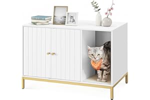 Feandrea Litter Box Enclosure, Modern Cat Litter Box Furniture Hidden, with Scratching Mat, Tall Legs, Cat House, Side End Ta