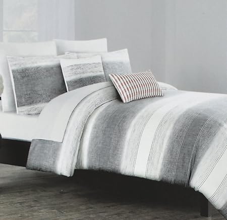Tahari Striped Yarn Dyed Washed Cotton Chambray Duvet Quilt Cover