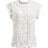 winkbay Women's Cap Sleeve T Shirt Crew Neck Hollow Out Knit Dressy Casual Tops