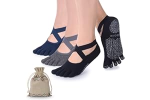 Ozaiic Yoga Socks for Women with Grips, Non-Slip Five Toe Socks for Pilates, Barre, Ballet, Fitness