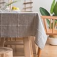ColorBird Farmhouse Tablecloth Solid Embroidery Lattice Cotton Linen Table Cloth Fabric Wrinkle Free Washable Table Cover for Kitchen Dinning Tabletop Decor (Rectangle/Oblong, 52 x 86 Inch, Grey)