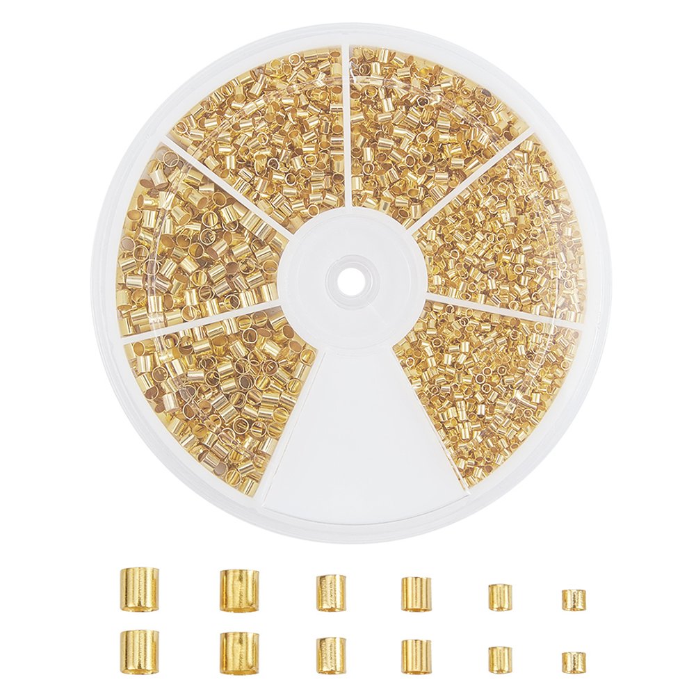 PandaHall Elite 1 Box Golden Brass Crimp Beads Sets in 1.5mm / 2mm / 2.5mm for Jewellery Making