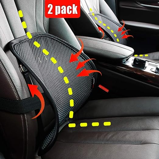 Lumbar Support, Car Lumbar Support with Double Breathable Mesh, Back Lumbar Support for Car and Office Chair (Black 2 Pack)