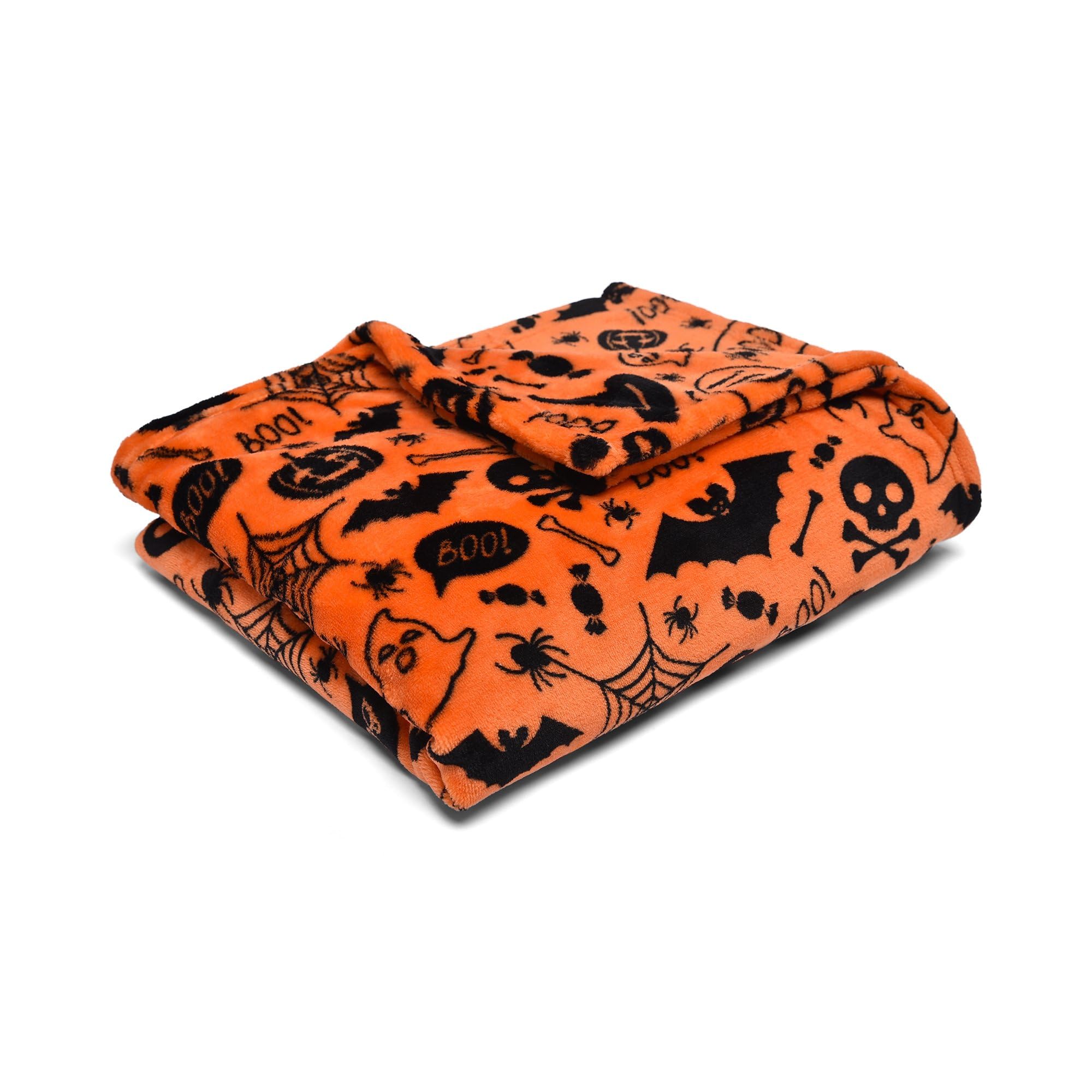 Bedlam - Halloween Fleecy Bed Throw - Boo - 120 x 150cm in Orange, (BO1OEZJPPU)