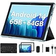 Android 14 Tablet 2025 New 10 Inch Tablets with 6GB RAM + 64GB ROM + 1TB Expanded Ouad-Core, 2 in 1 Tableta with Keyboard Mouse WiFi 6 Bluetooth, GMS Certified IPS Touch Screen Tablet - Blue Set