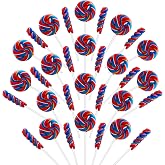 32 Counts Red Blue White Twisty and Swirl Lollipops, Individually Wrapped | Blueberry Flavor Lollipop Suckers Candy Bulk, Party Candy Buffet Lollipops Swirl, Holiday Treats Suckers