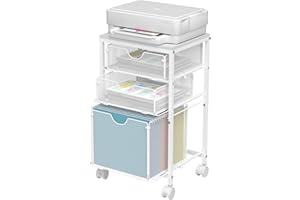 BOHDK Rolling File Cart with 3 Storage Drawers, Wood & Mesh Hanging File Folder Organizer with Wheels Under Desk, File Cabinets for Home Office, 11.81" D x 14.8" W x 25.39" H, White
