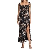 KUTUMAI Ruffle Long Formal Wedding Guest Dress Summer Bodycon Slit Cocktail Party Maxi Dresses for Women Elegant