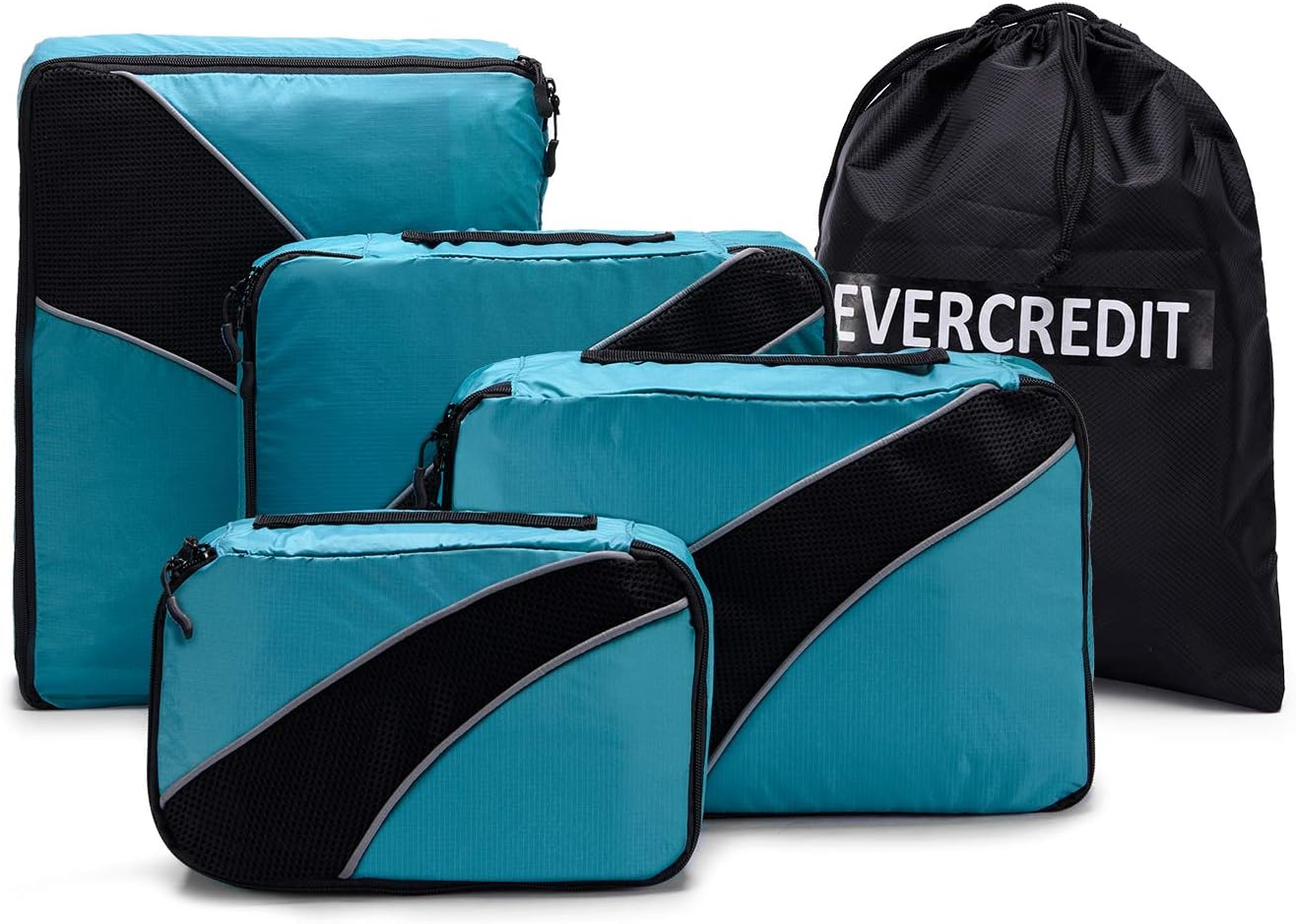 Ecredit Travel Organizers Packing Cubes with Laundry Bag Lightweight Luggage Storage Cube Set for Men Women (Turquoise with Laundry Bag)