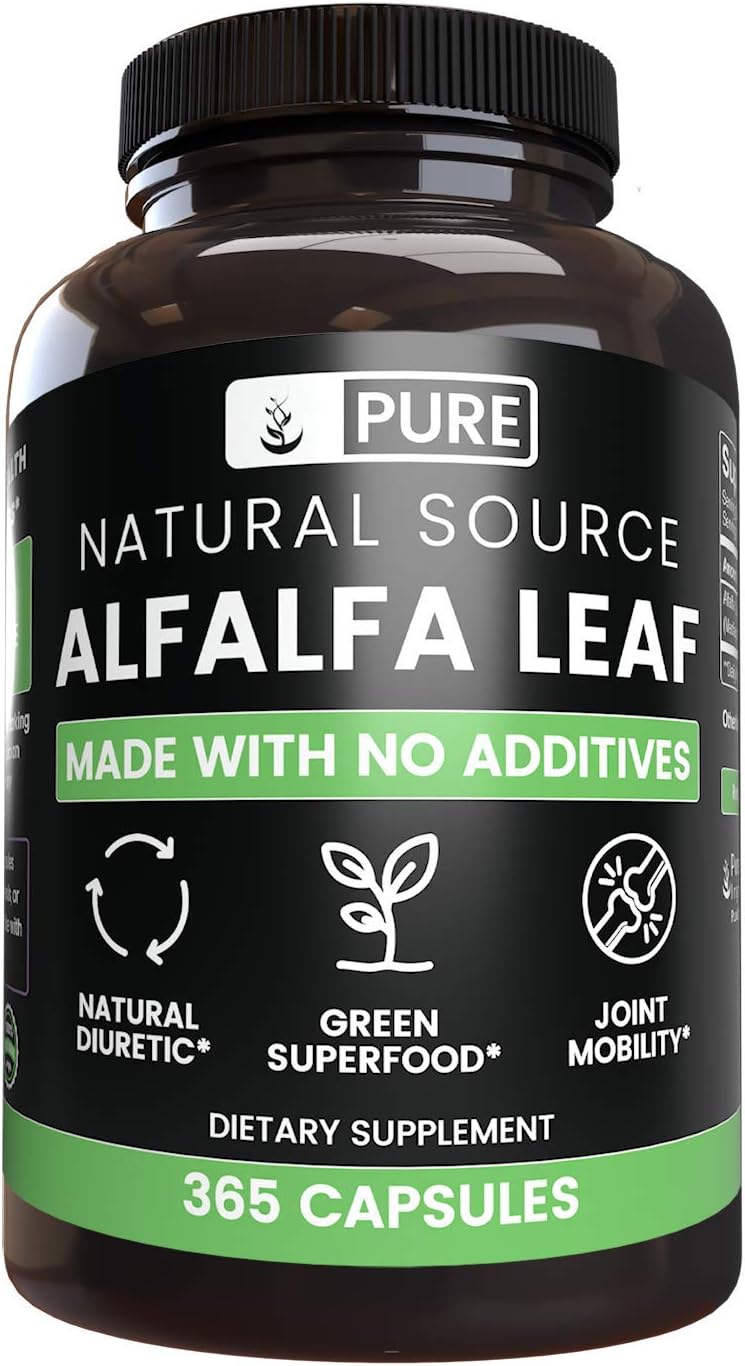 Natural Alfalfa Leaf, 365 Capsules, No Magnesium or Rice Filler, Made in The US, Gluten-Free, 1000mg of Pure and Undiluted Alfalfa Leaf per Serving: Health & Personal Care