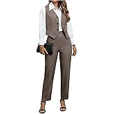 SOLY HUX Women's 2 Piece Outfits V Neck Button Down Sleeveless Blazer Vest and Pants Work Office Set