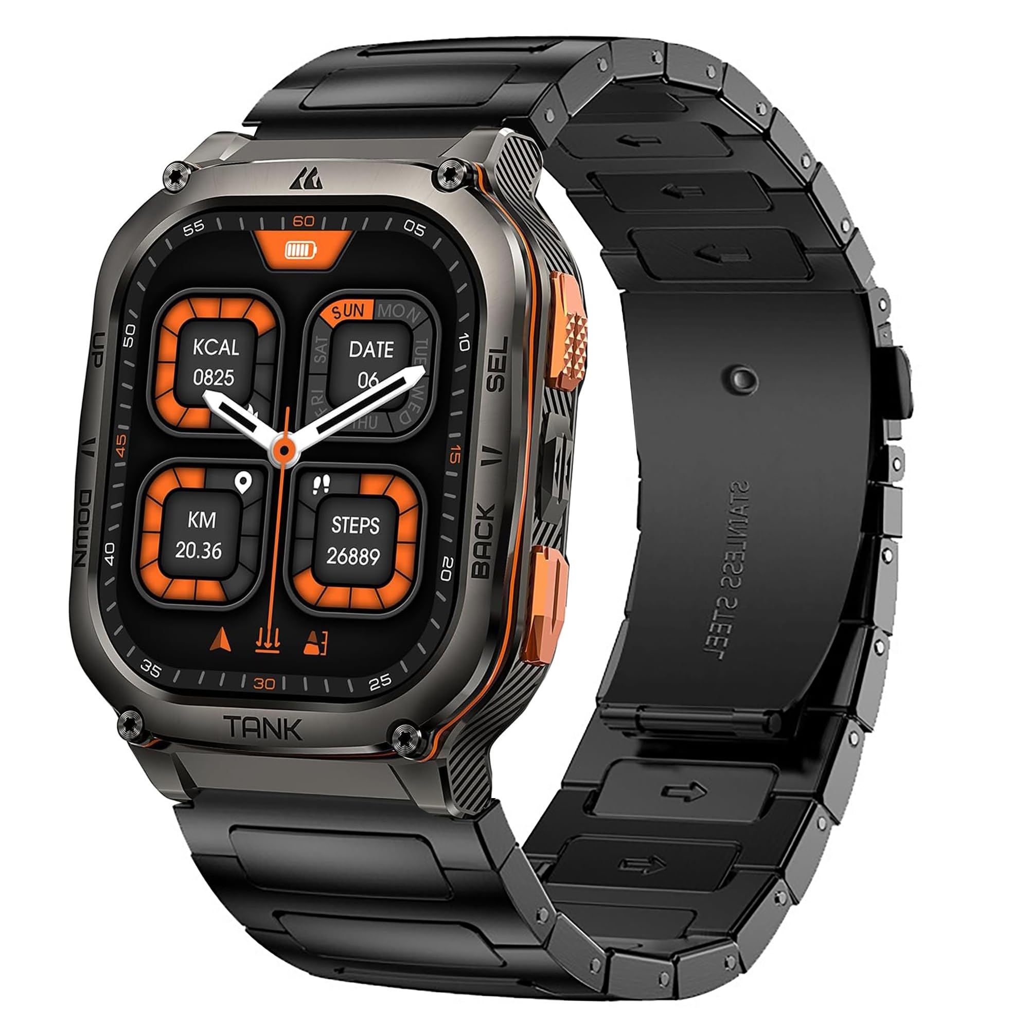 Blueshaweu for 22mm Solid Business Stainless Steel Metal Bands Compatible with KOSPET TANK M3,TANK M3 ULTRA,TANK,TANK T3 ULTRA,TANK T2,TANK M2 Military Smart Watch/AMAZTIM M3,M3 Ultra,T2,T3 (Black)