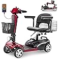 4 Wheels Eldryvon EV02 Electric Mobility Scooter for Seniors & Adult, 300Lbs All Terrain, Foldable Powered Wheelchair Device with Dual Basket, Rotating Seat, Lightweight Compact Duty Mobile for Travel