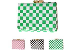AACKS Checkered Coin Purse for Women Checkered Wallet for Teen Girls Aesthetic Wallet for Kids Teens Women Checkered Card Holder Small Wallet with Heart