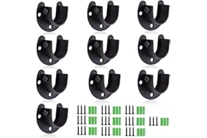 RHBLME 10PCS Stainless Steel Closet Rod Brackets Black, 1-1/4 Inch Diameter U-Shaped Closet Rod Holders, Heavy Duty Closet Rod End Supports Closet Pole Sockets Flange Rod Holder Set with Screws