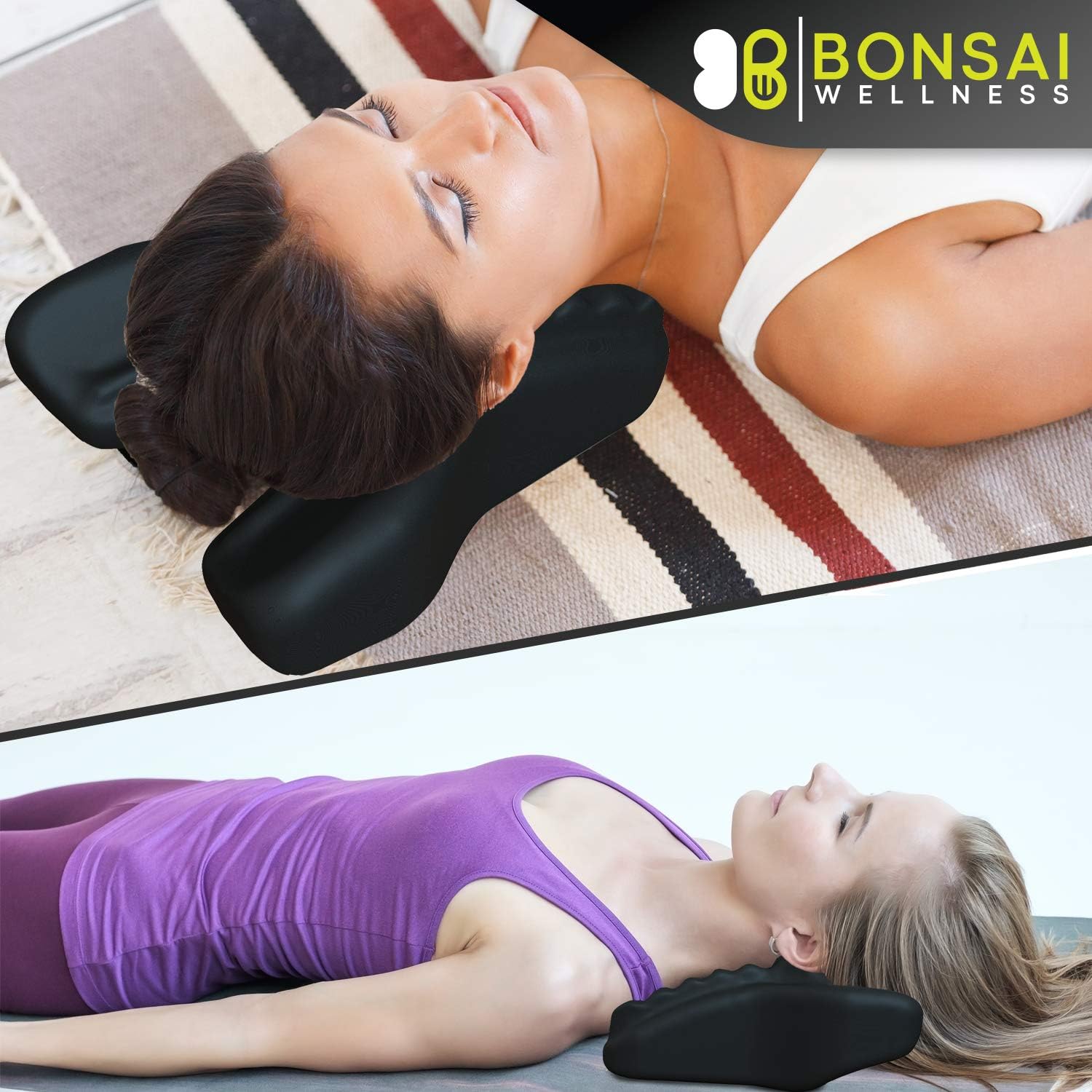 Cervical Traction Pillow - Chiropractic Orthotic Device for Neck and Shoulder Pain Trigger Point Therapy Massager and Posture Corrector with Acupressure and Occipital Release Nodes (Black): Health & Personal Care