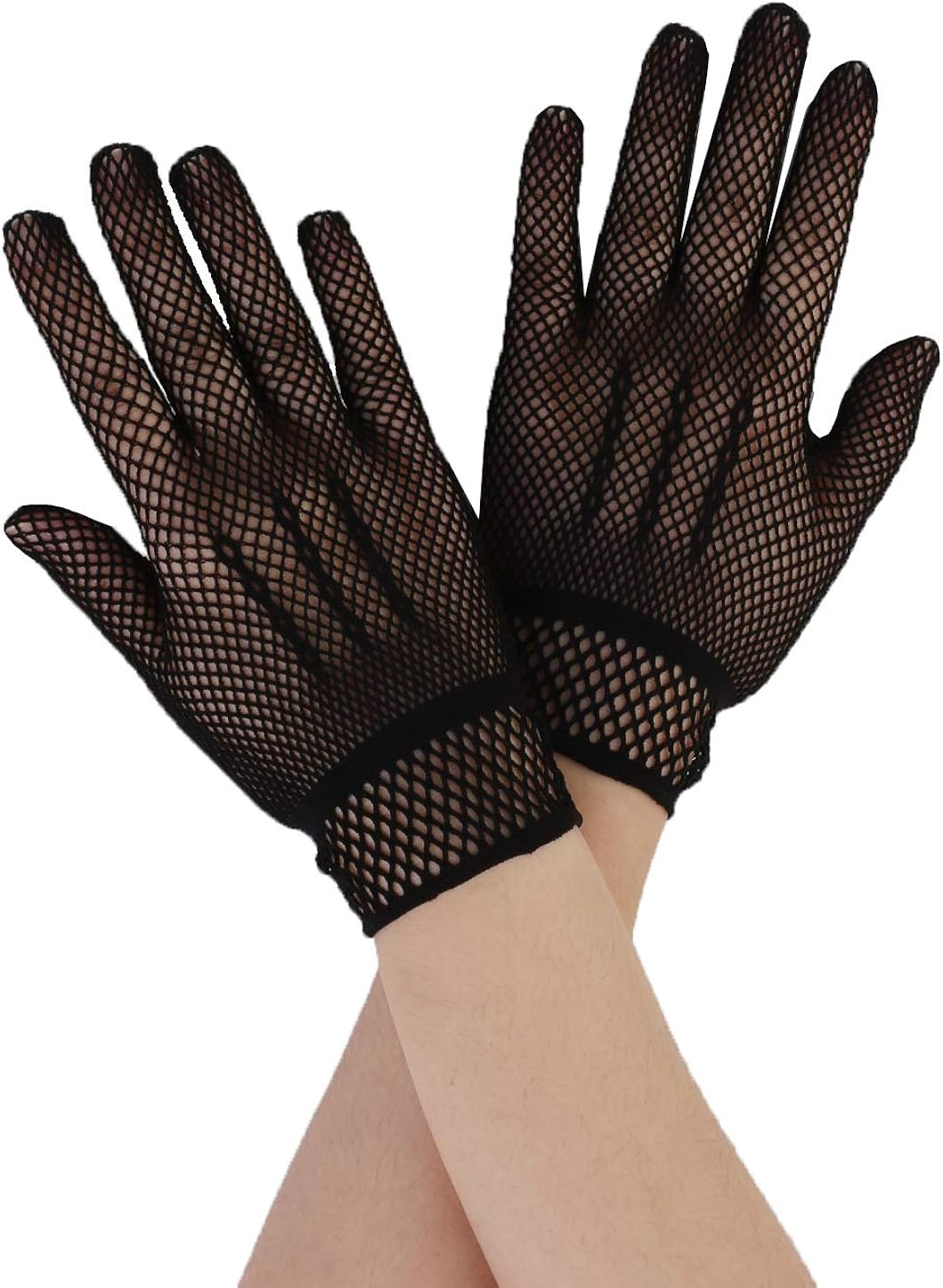 sourcingmap Pair Ladies Elastic Wrist Fish Net Style Full Finger Gloves