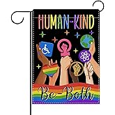Dyrenson Human Kind Be Both Decorative Garden Flag, Black Lives Matter Pride Rainbow LGBT Yard Outside Home Decoration, World Peace Disability Equality Burlap Outdoor Small Decor Double Sided 12 x 18
