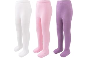 3 Pack Girls Tights Toddler Seamless Leggings Pantyhose Cotton Cable Knit Pants Stockings for Girls 2-14 Years