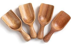 DECENT VRVEGE Acacia Mini Wooden Spoons, 4pcs Coffee Bean Shovel,Coffee Measuring Scoop,Wood Bath Salt Scooper, Multipurpose Small Tablespoon for Jars Canisters,Kitchen Utensils Spice Pepper Condiment Powder Shovel