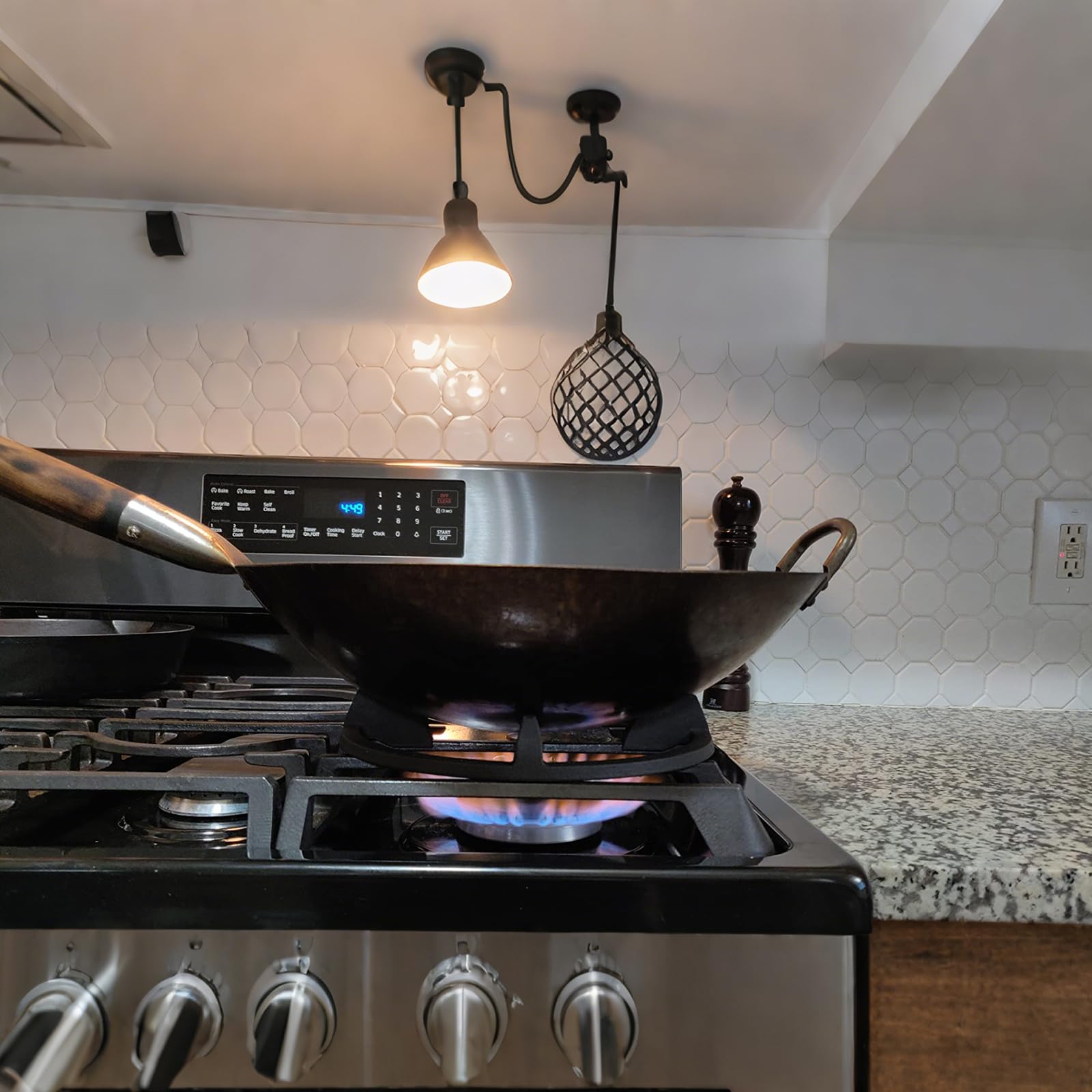 MCAMPAS Cast Iron Wok Ring - Non Slip Burner Ring Support for Round Bottom Wok, Fits Samsung, GE, Kitchenaid, LG, Whirlpool, Frigidaire, Kenmore Gas Stoves